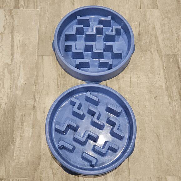 Outward Hound Slo Bowl Lot of 2 Dog Fun Slow Feeder Large Regular Blue Non Slip - Picture 1 of 10